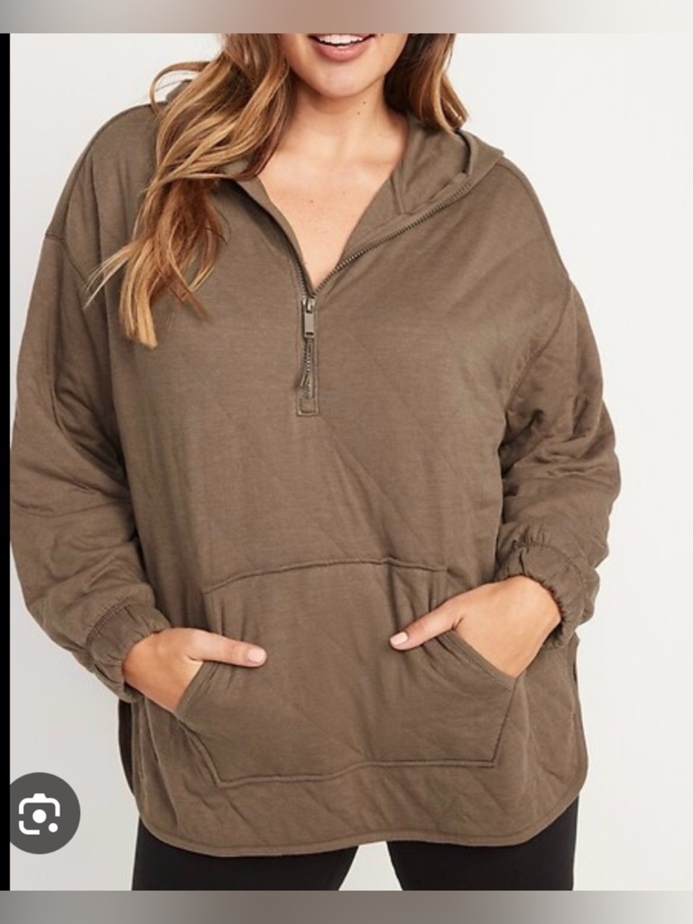 Old Navy Quilted Quarter Zip Jacket women’s 2X 2XL Tunic Hoodie Play Clay Brown